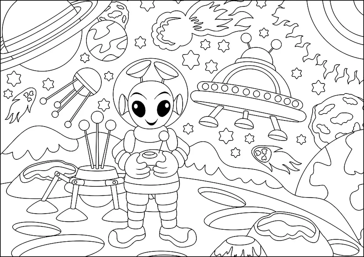 Alien drawing page for kids