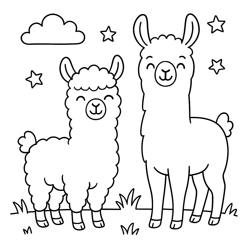 Alpaca Llama coloring pages printable for kids