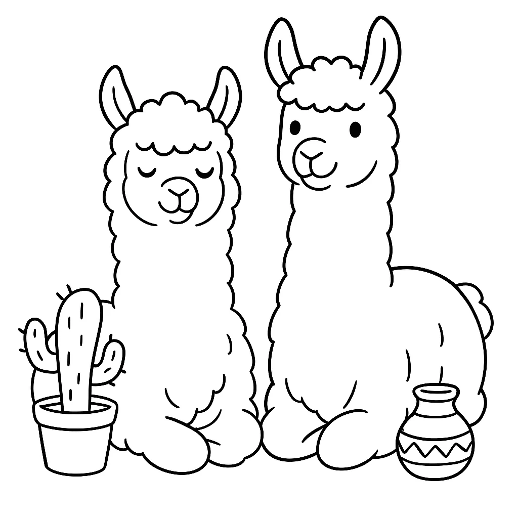 Cute Alpaca Llama color page for kids
