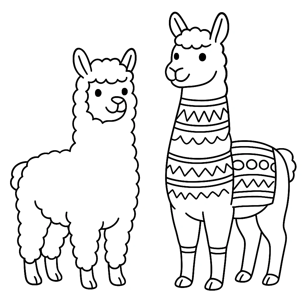 Free Alpaca Llama coloring sheet for kids