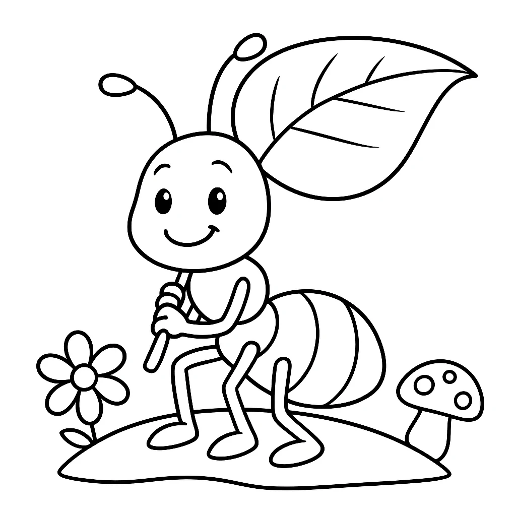 Cute Ant color page for kids