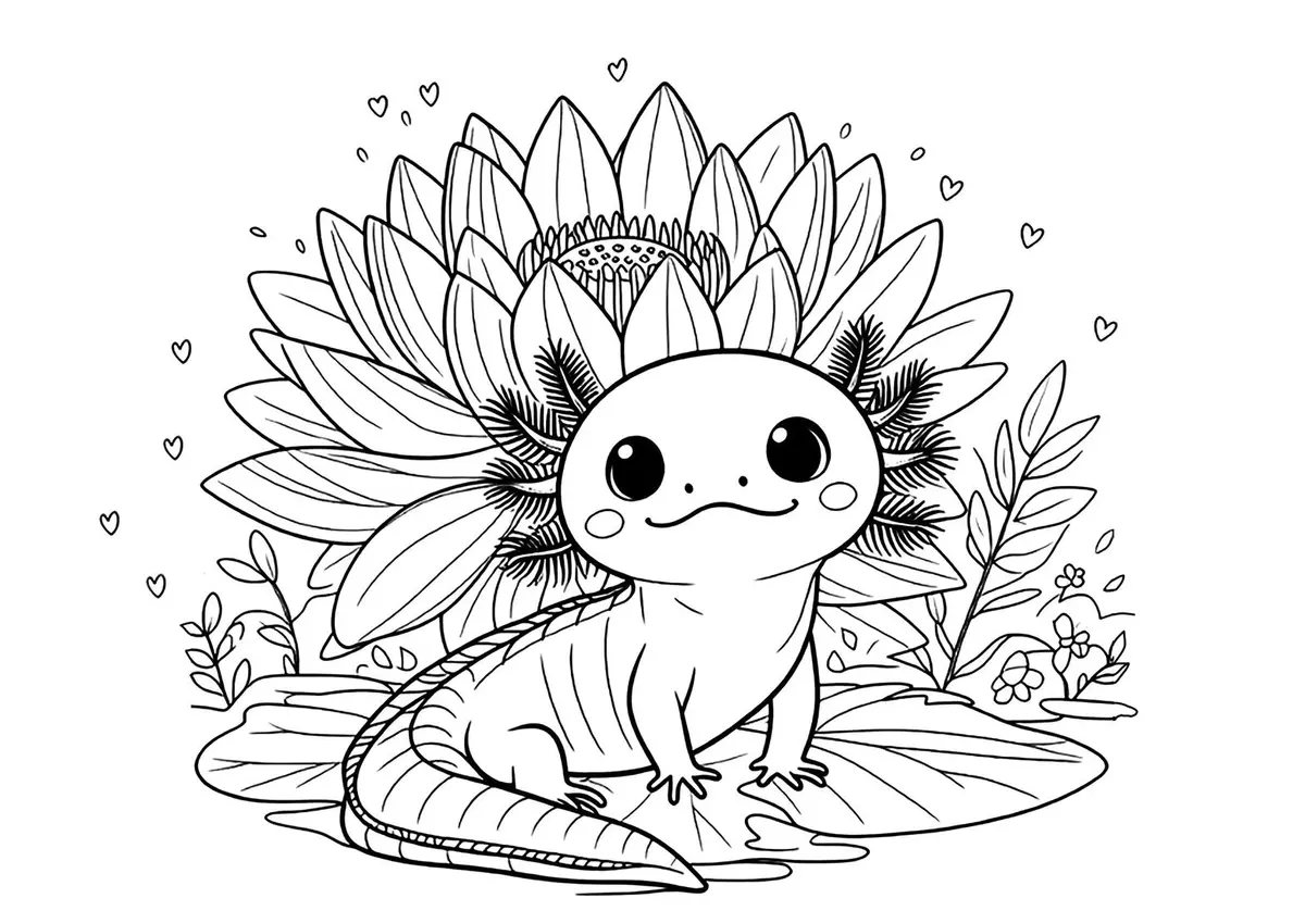 Cute Axolotl color page for kids
