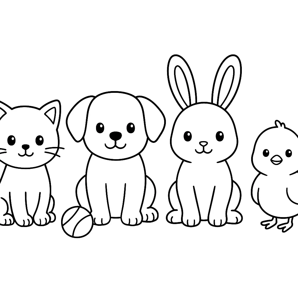 Cute Baby Animals color page for kids