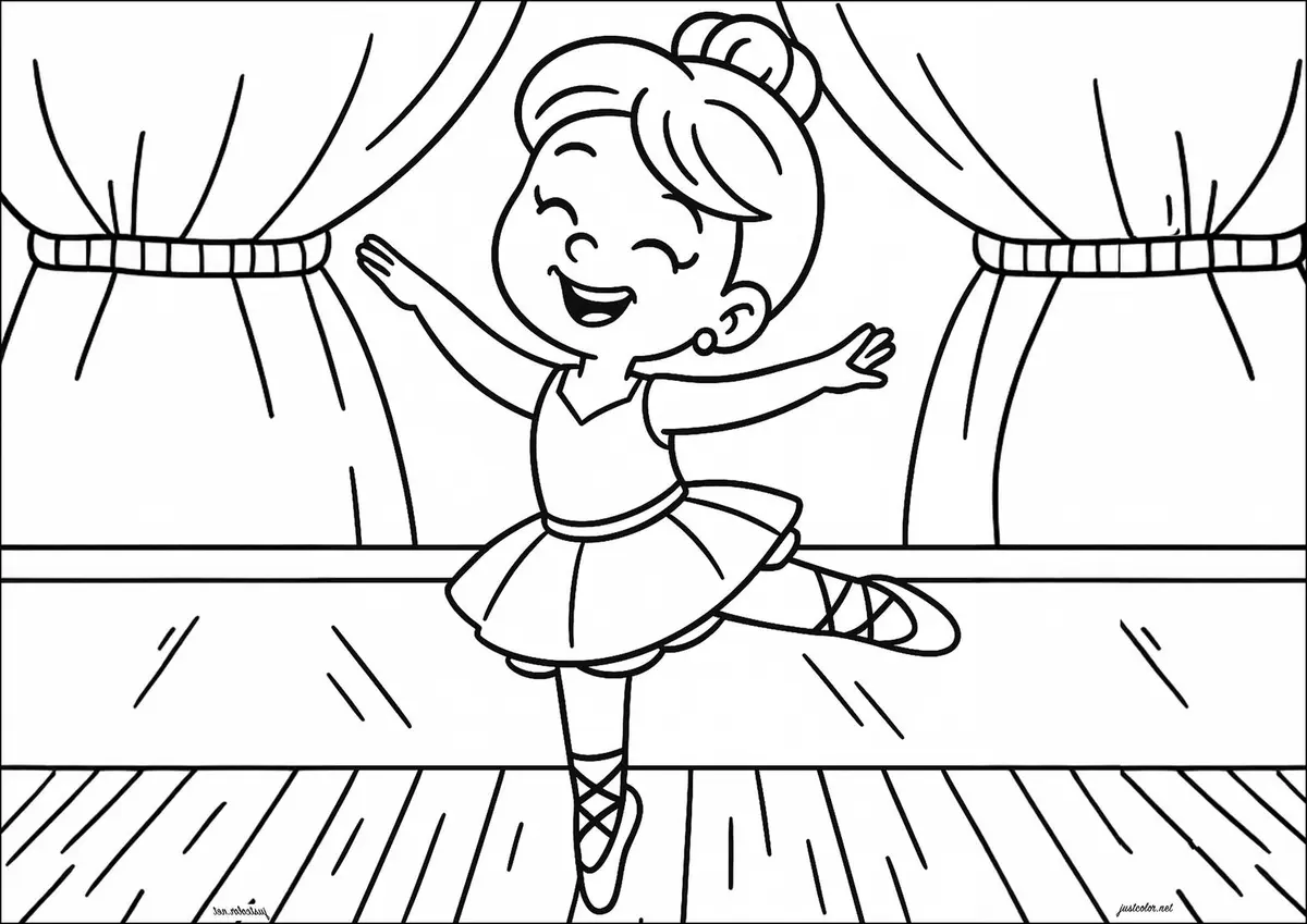 Cute Ballerina color page for kids