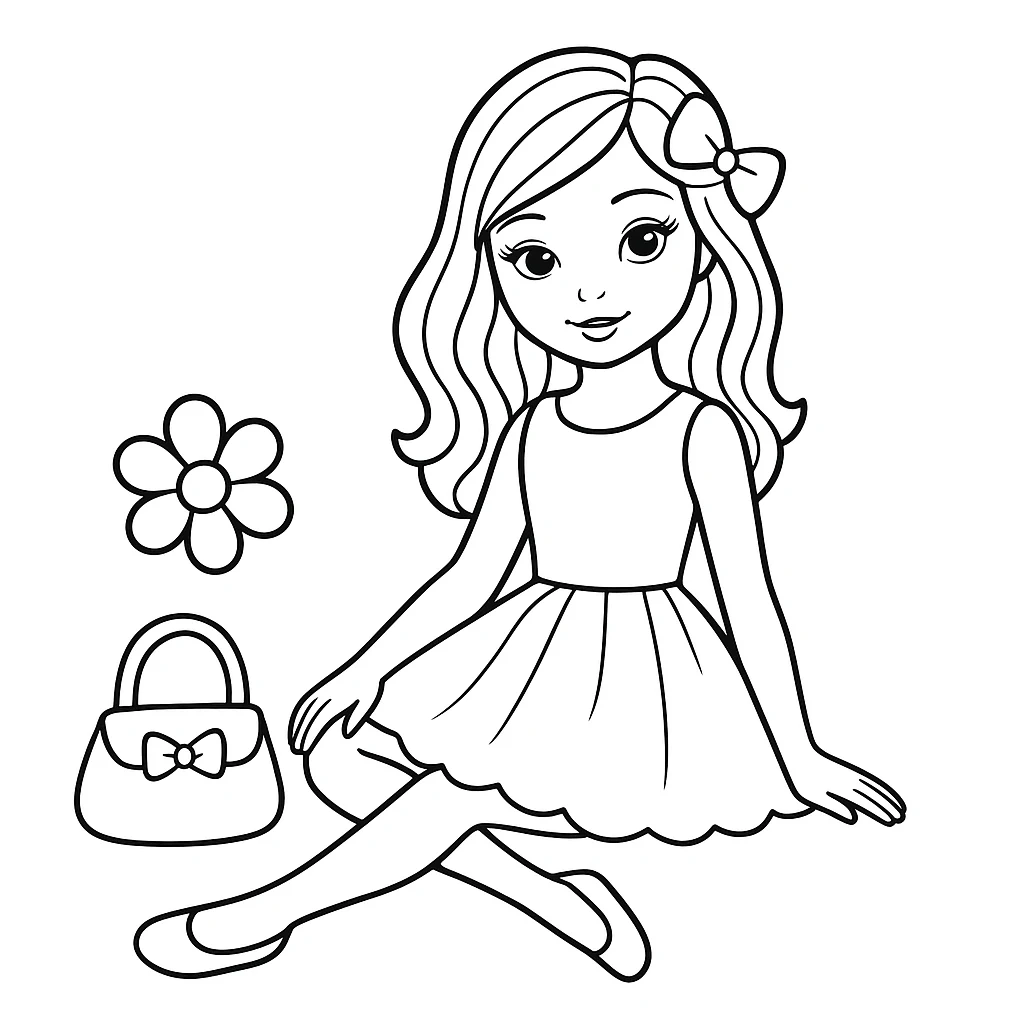 Cute Barbie color page for kids