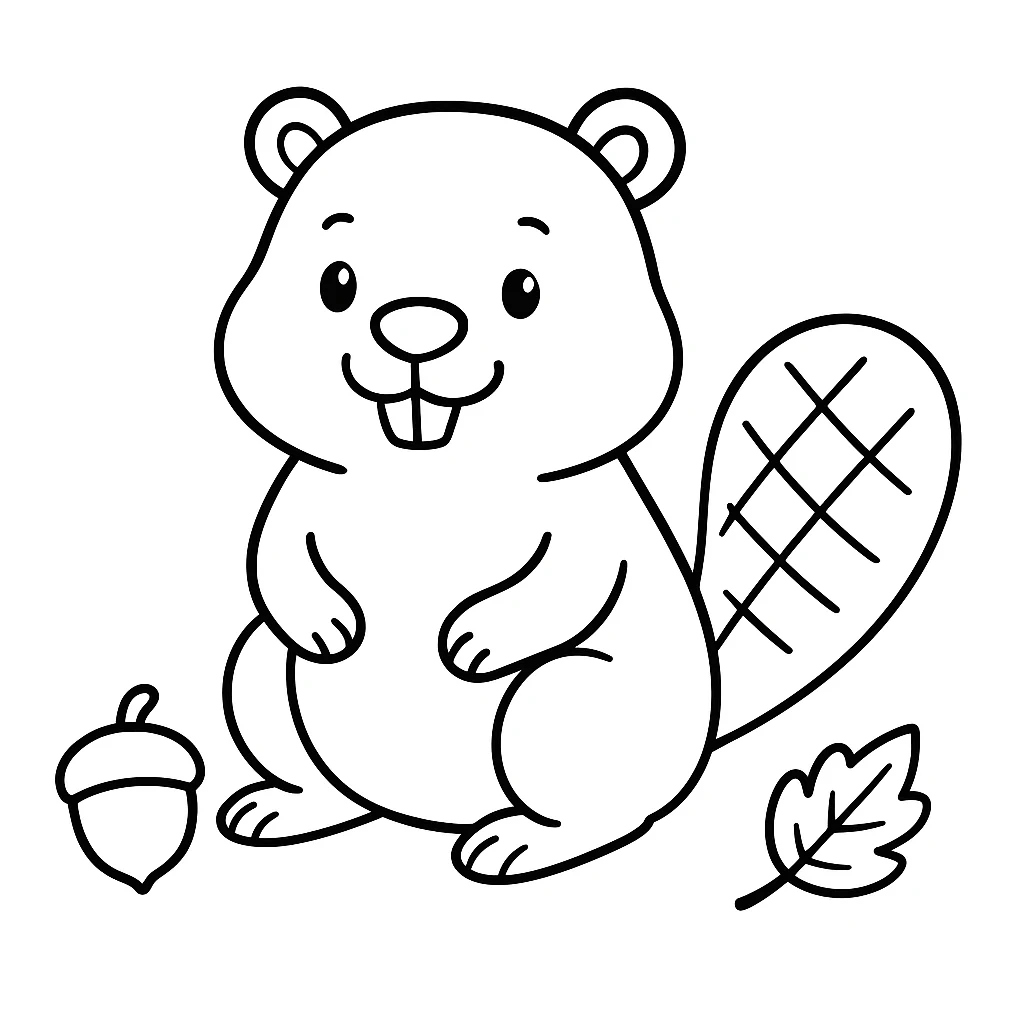 Cute Beaver color page for kids