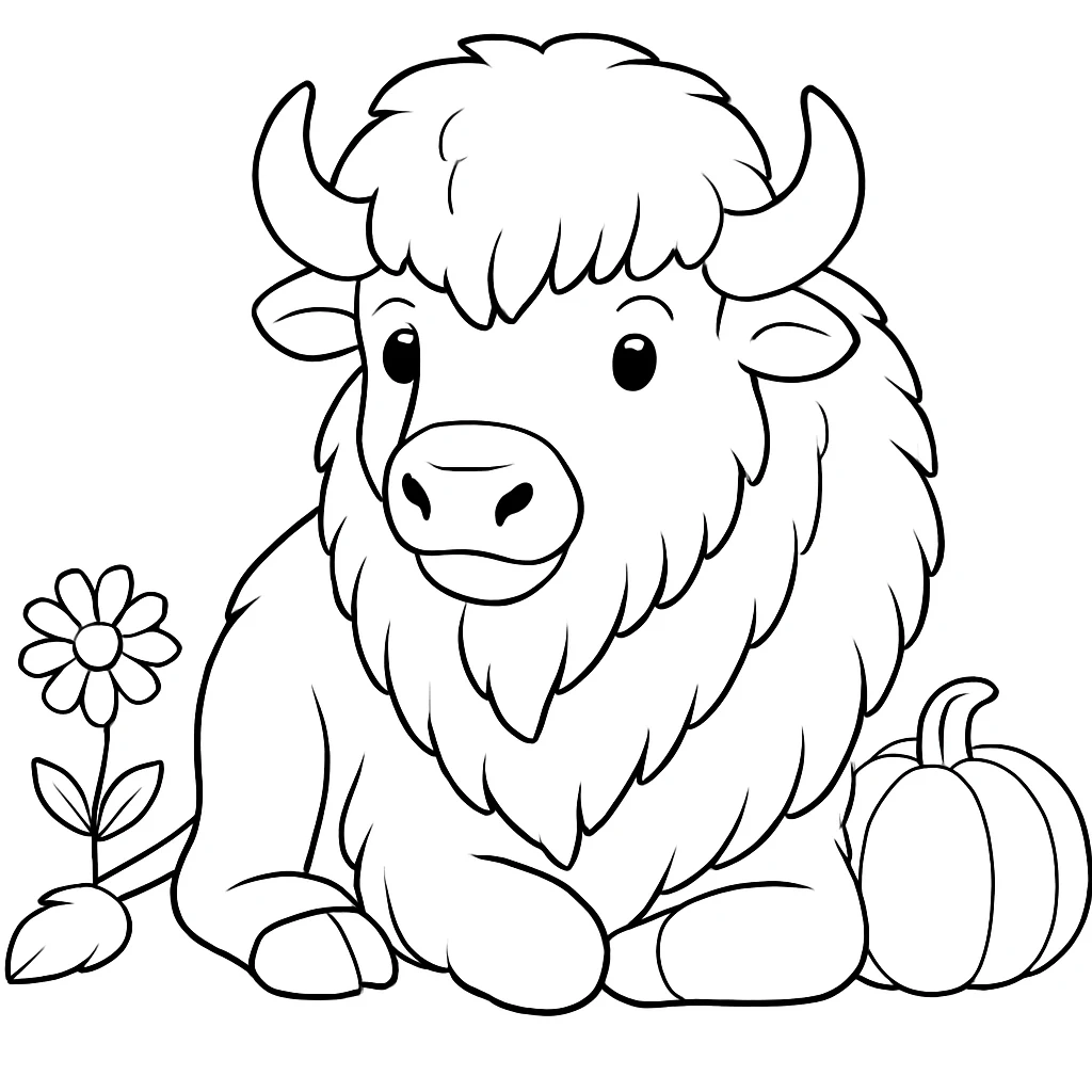 Cute Bison color page for kids