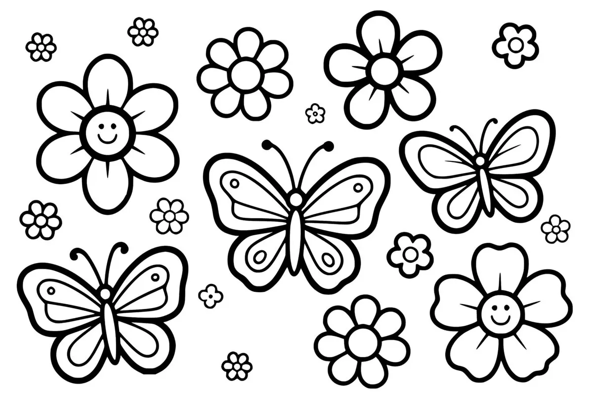 Cute Butterfly Flower color page for kids