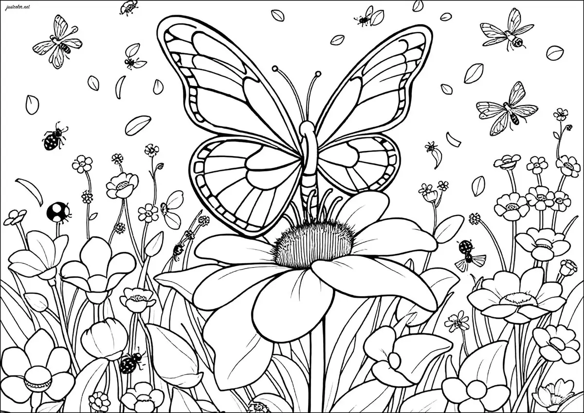 Free Butterfly Flower coloring sheet for kids