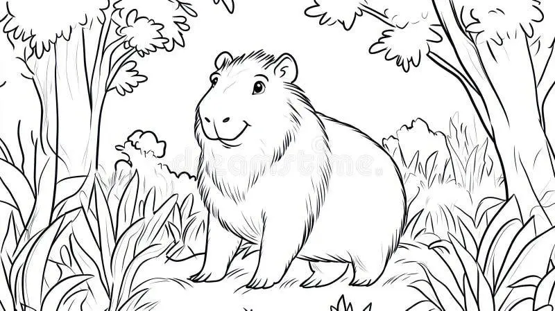 Cute Capybara color page for kids