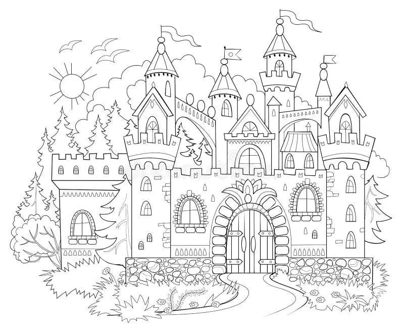 Cute Castle color page for kids