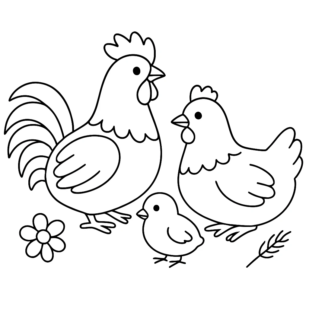 Cute Chicken color page for kids