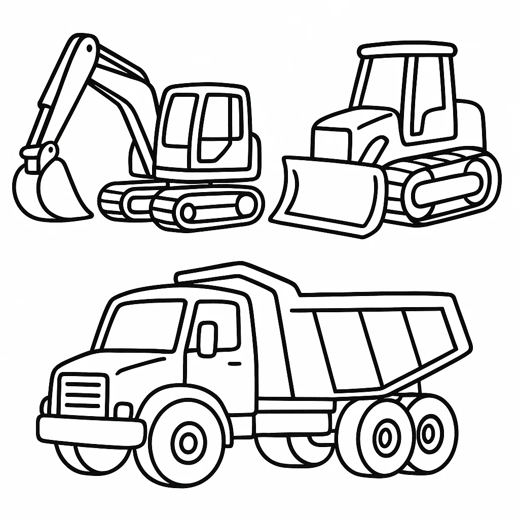 Construction Vehicles drawing page for kids