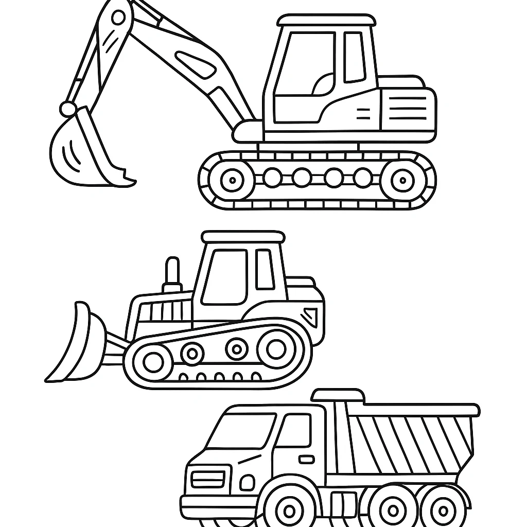 Free Construction Vehicles coloring sheet for kids