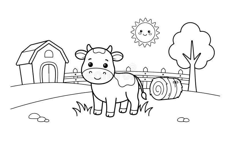 Cute Cow color page for kids