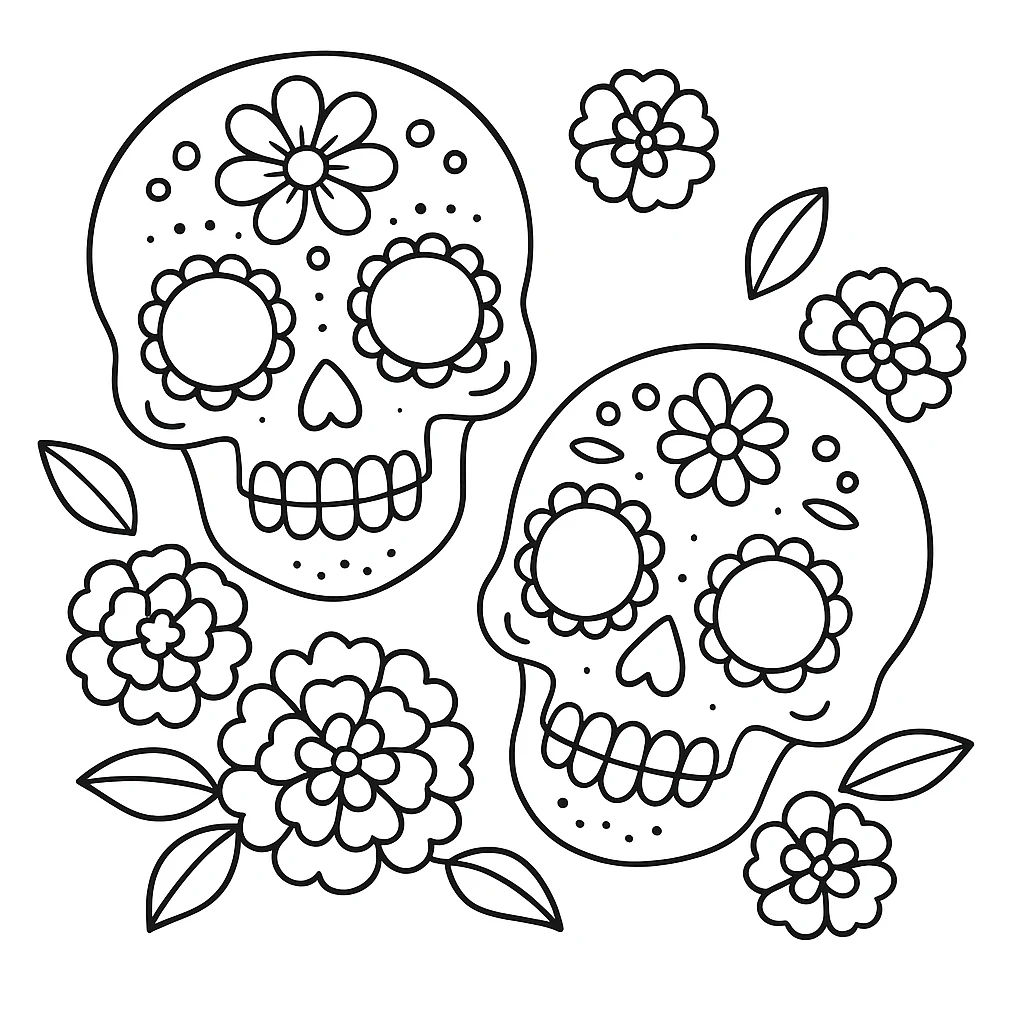 Day Of The Dead drawing page for kids