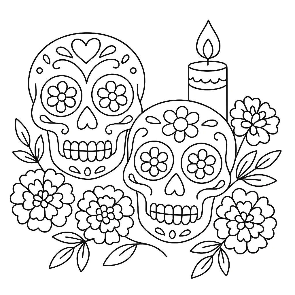 Cute Day Of The Dead color page for kids