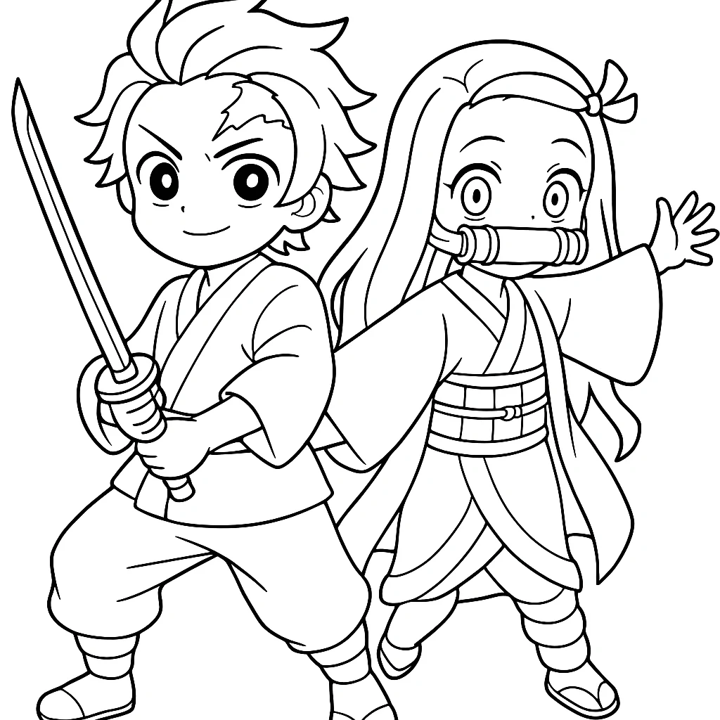 Demon Slayer drawing page for kids