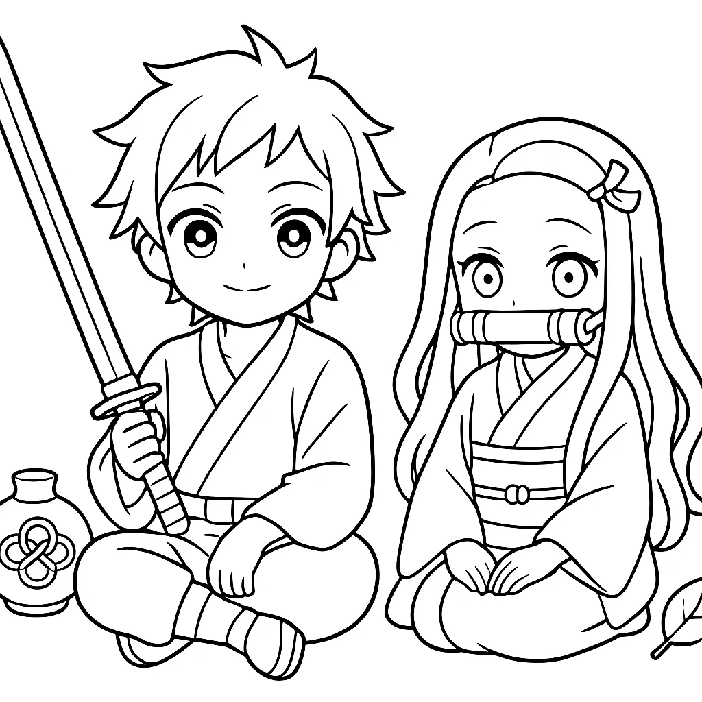 Cute Demon Slayer color page for kids