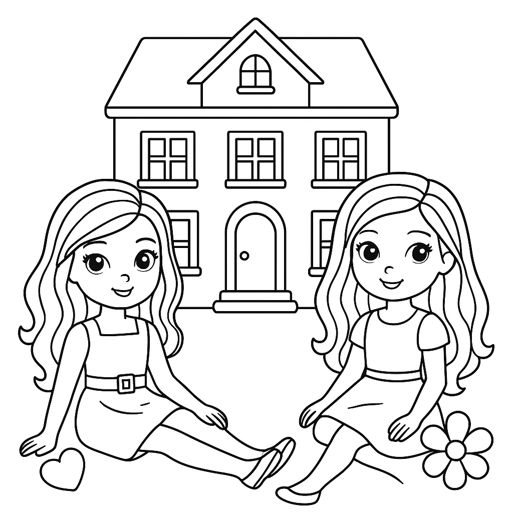 Cute Dolls color page for kids