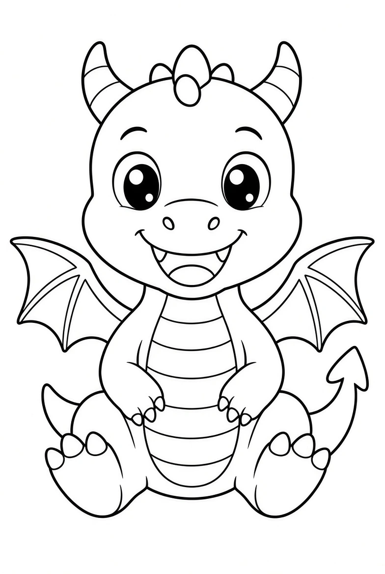 Cute Dragon color page for kids