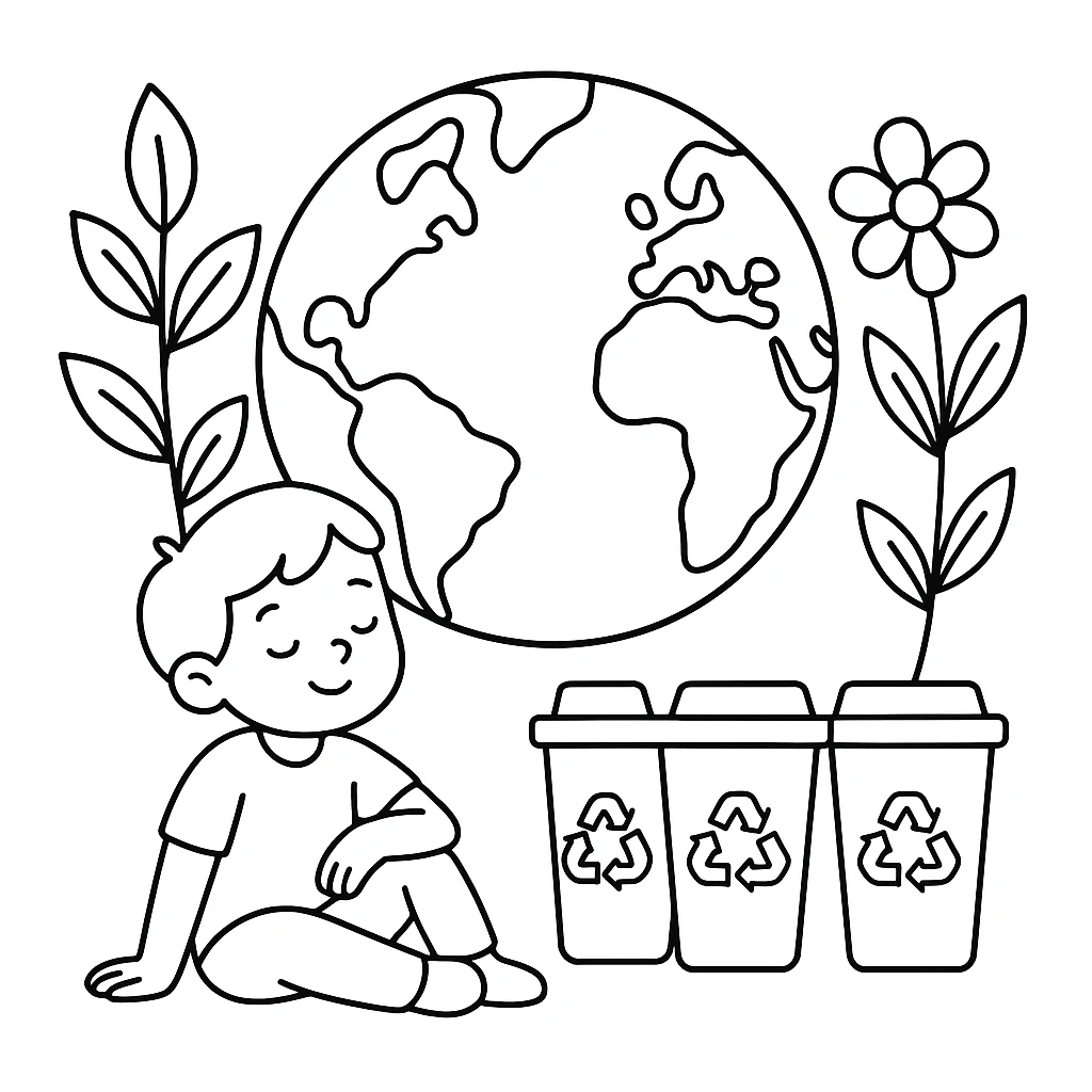 Cute Earth Day color page for kids