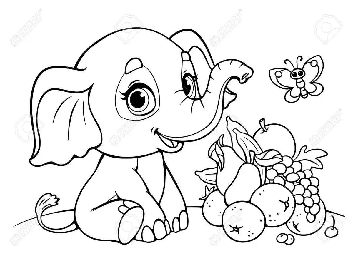 Cute Elephant color page for kids