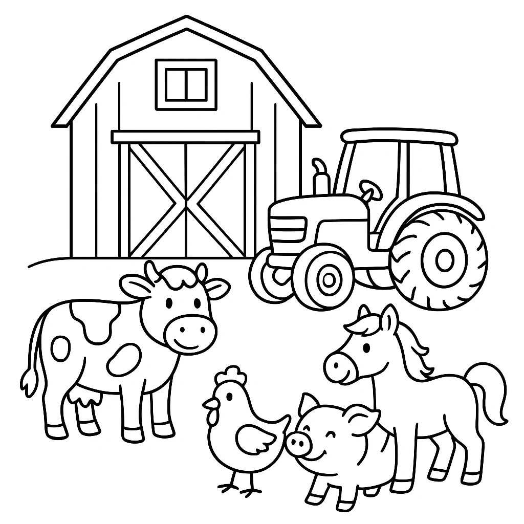 Farm drawing page for kids