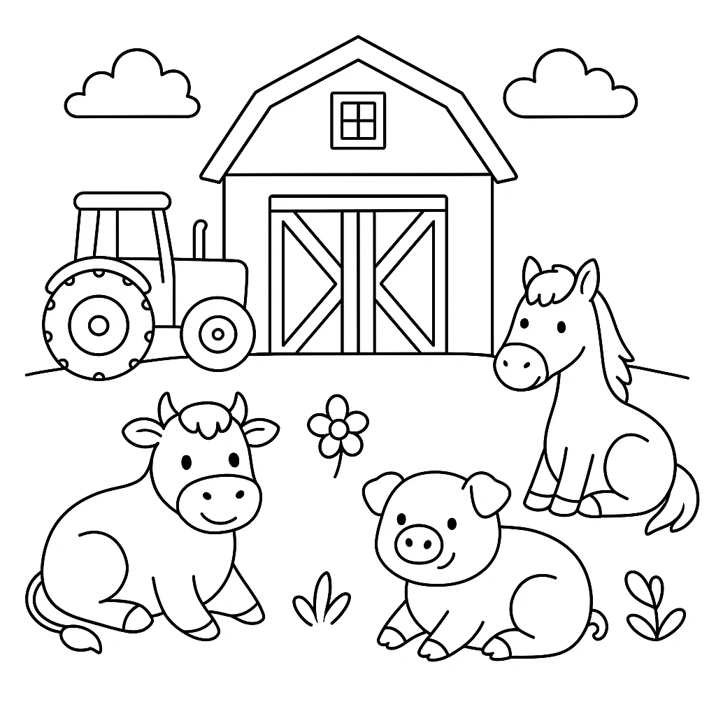 Cute Farm color page for kids