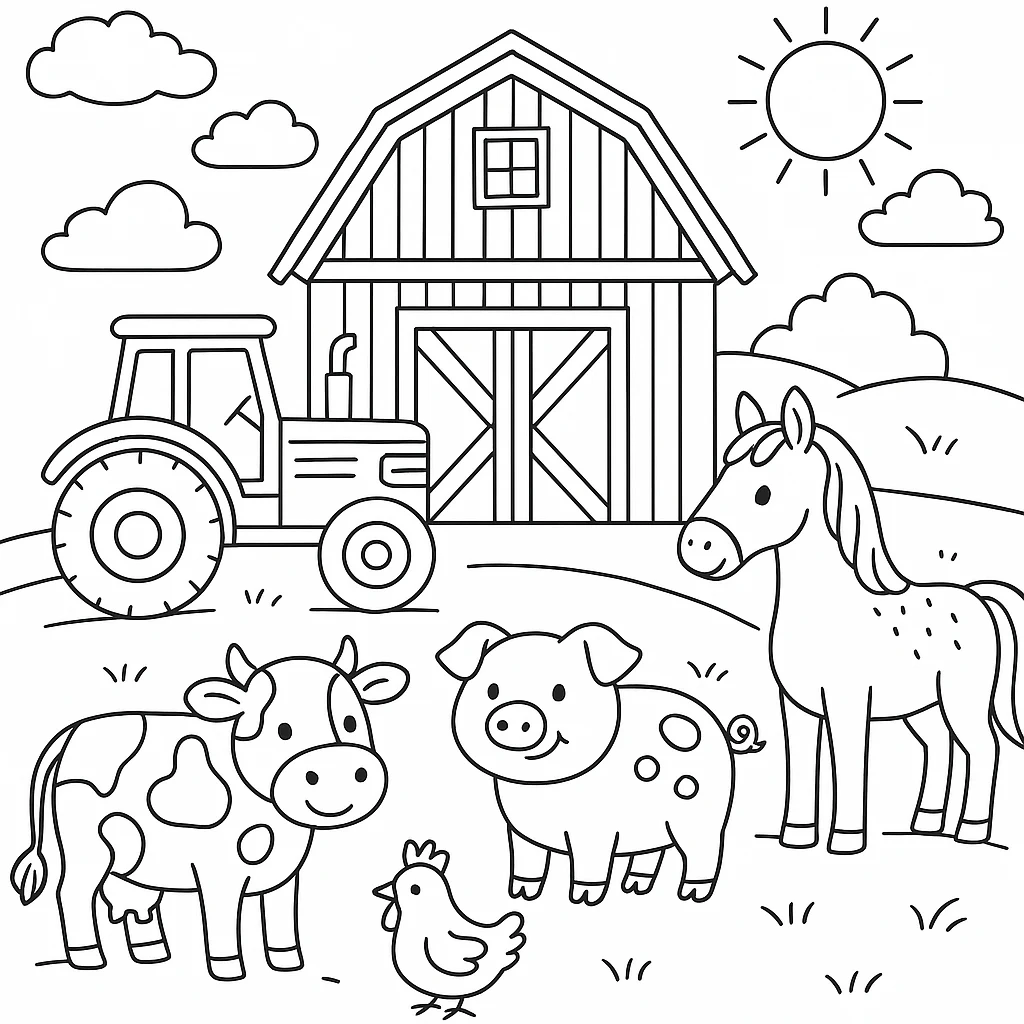 Free Farm coloring sheet for kids