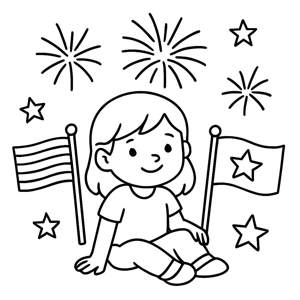 Cute Fourth Of July color page for kids