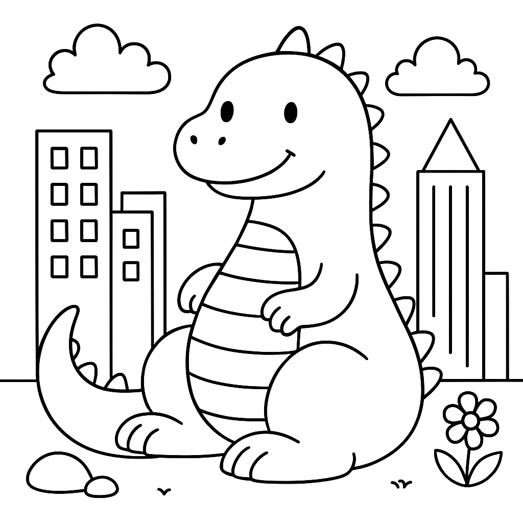 Cute Godzilla color page for kids