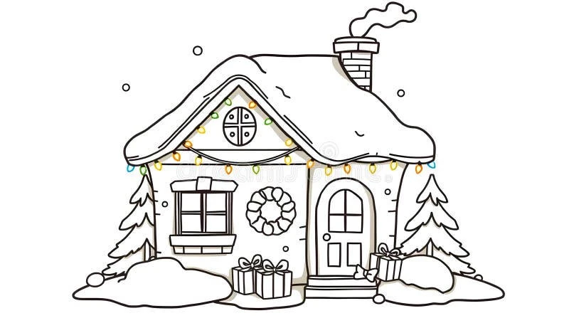 Cute House color page for kids