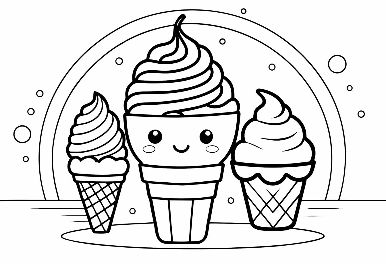 Cute Ice Cream color page for kids