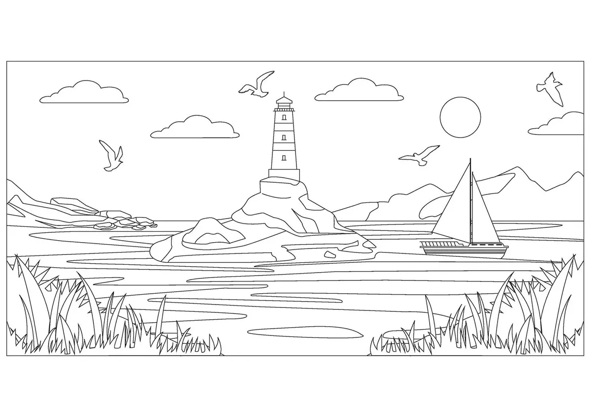 Lighthouse drawing page for kids