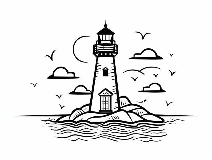 Cute Lighthouse color page for kids