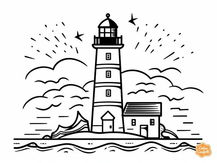 Free Lighthouse coloring sheet for kids