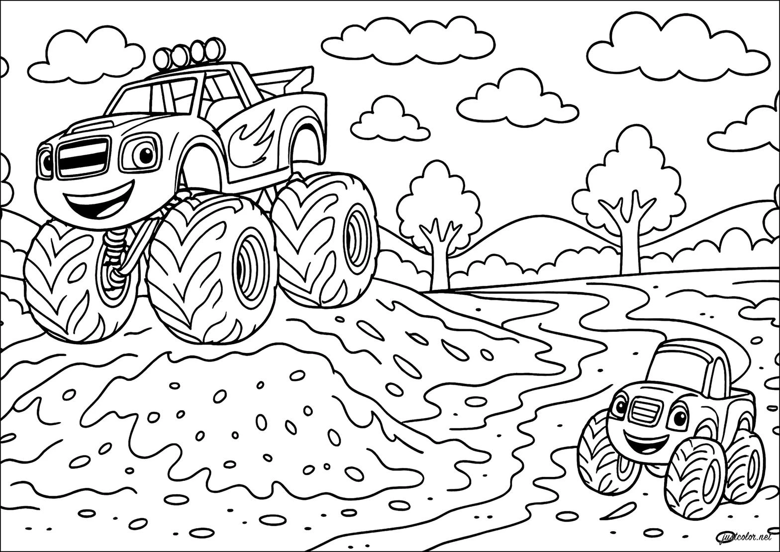 Cute Monster Truck color page for kids