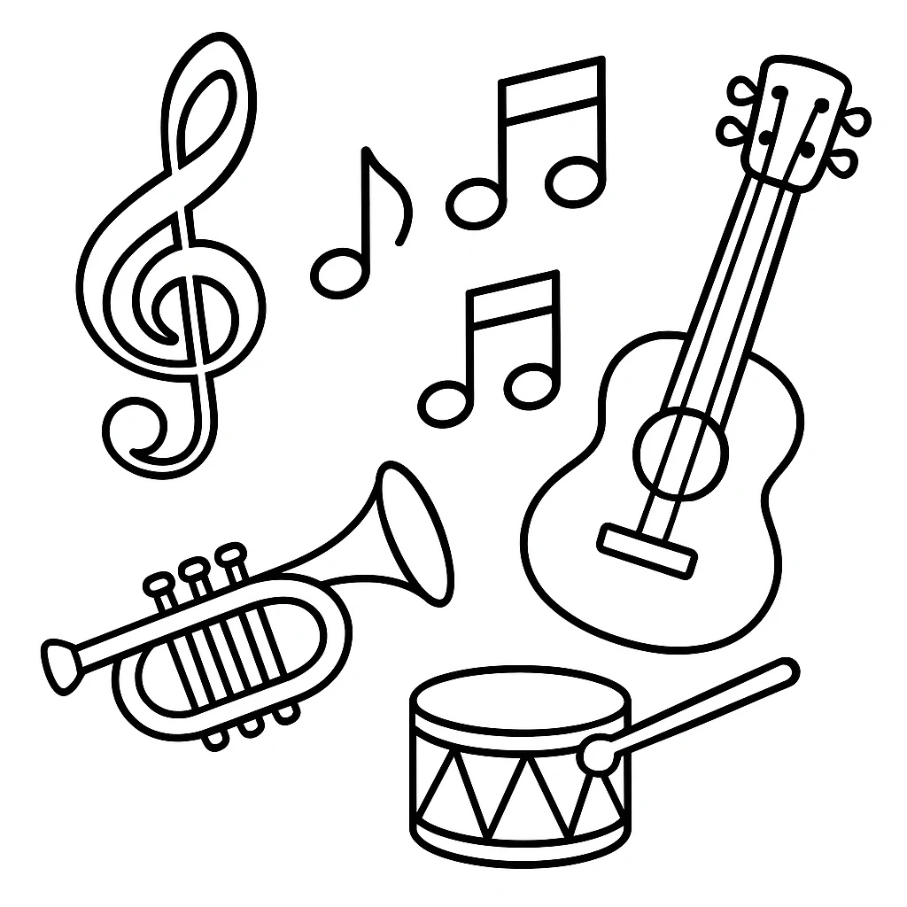 Music Notes drawing page for kids