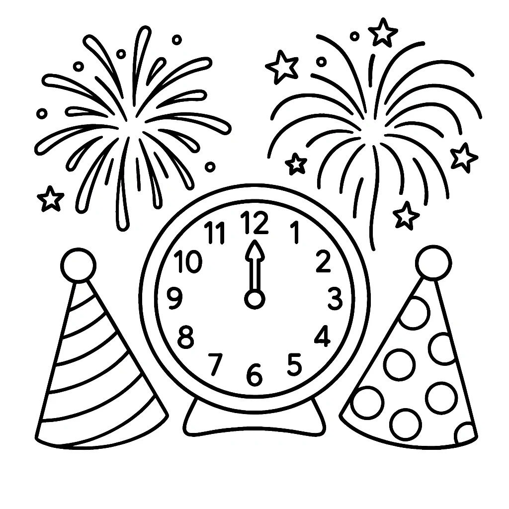 Cute New Year color page for kids