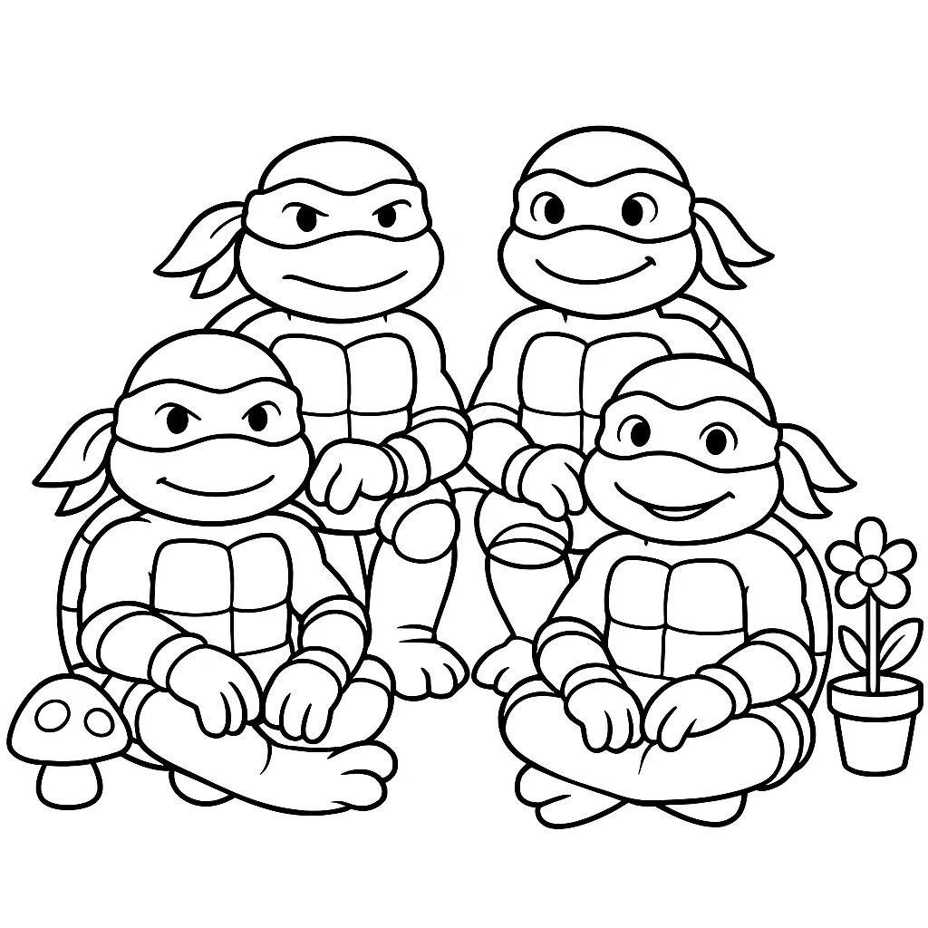 Cute Ninja Turtles color page for kids