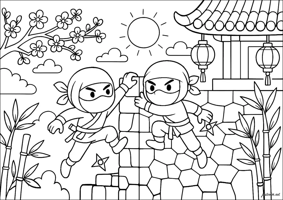 Cute Ninja color page for kids