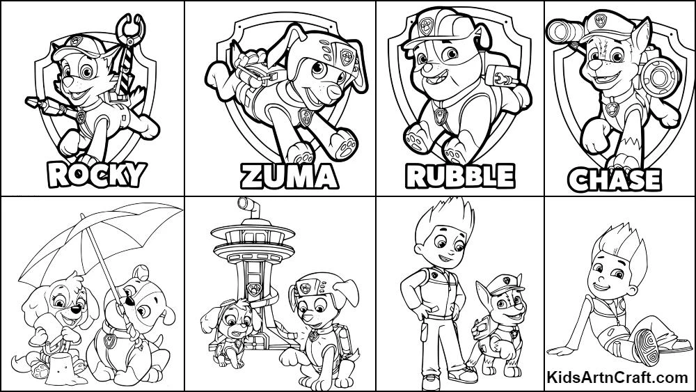 Cute Paw Patrol color page for kids