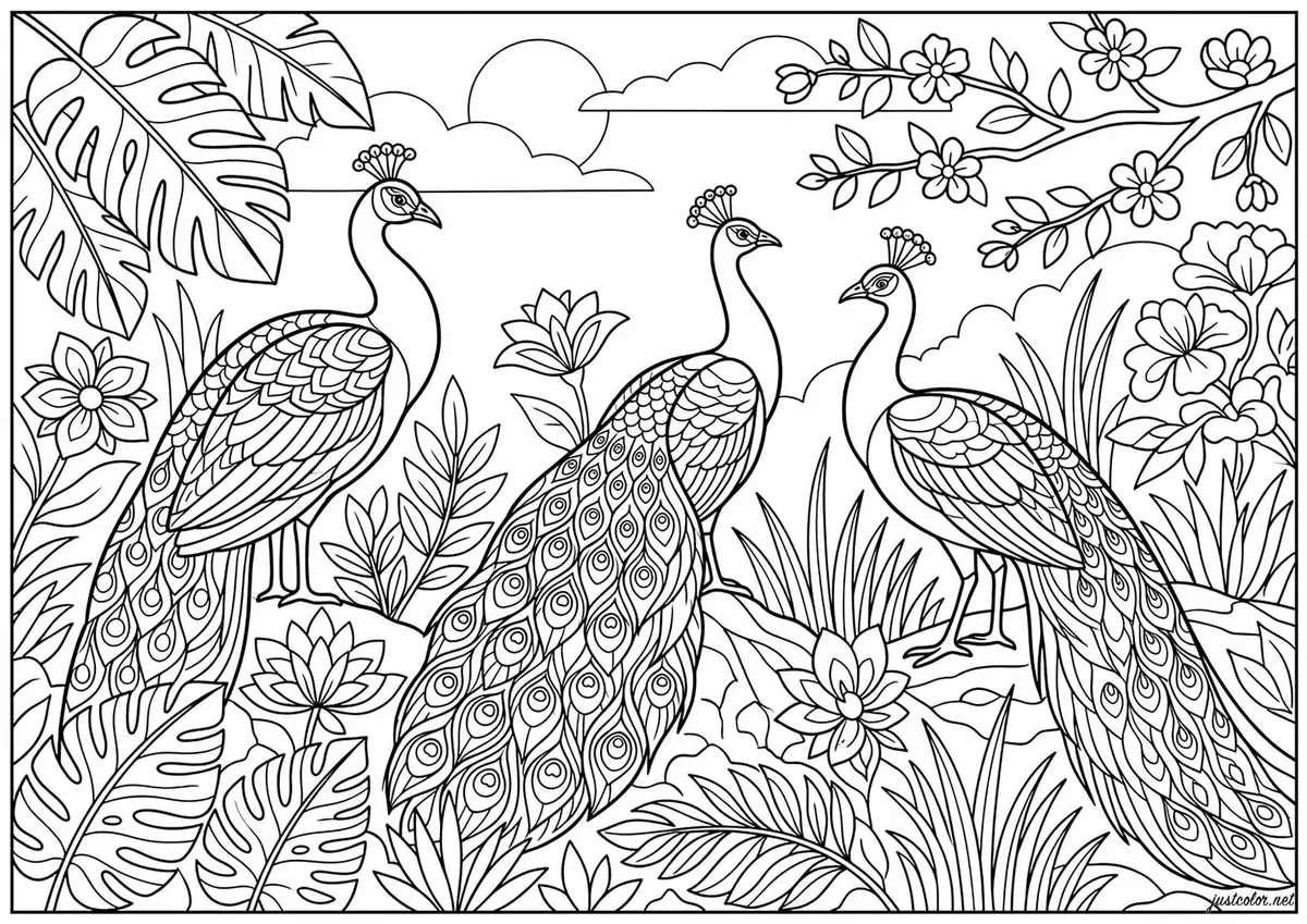 Free Peacock coloring sheet for kids