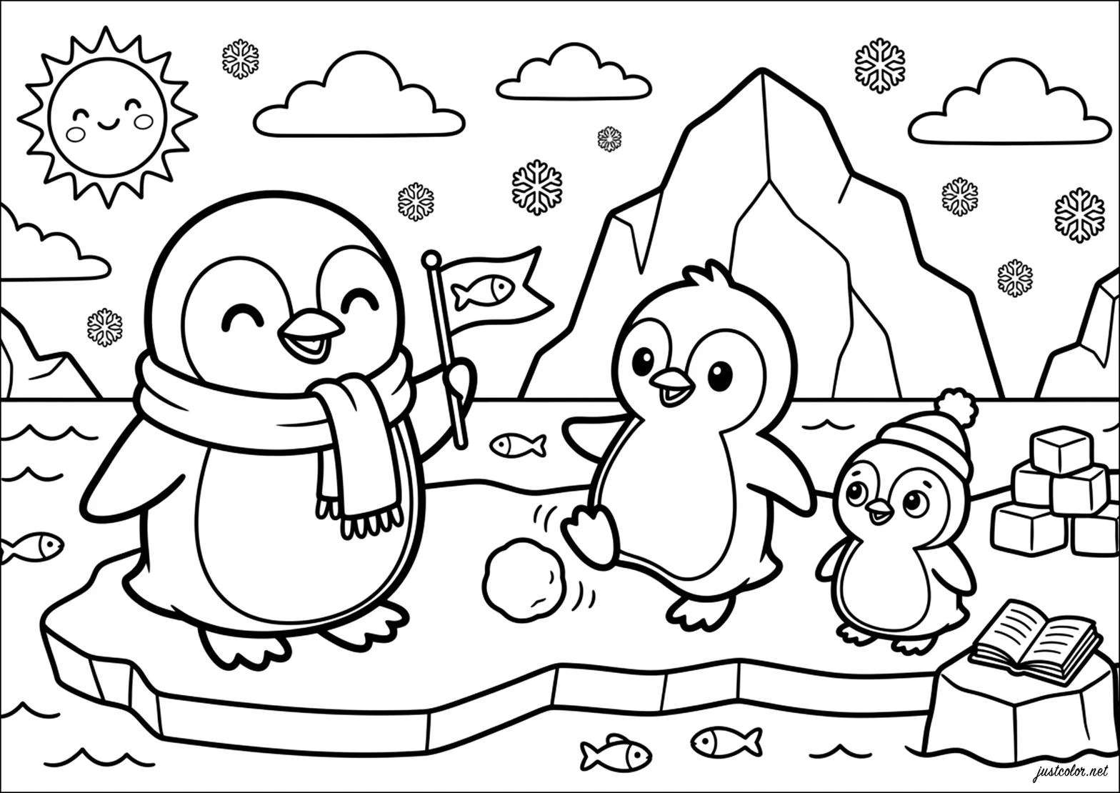 Cute Penguin color page for kids