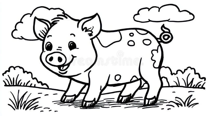 Cute Pig color page for kids