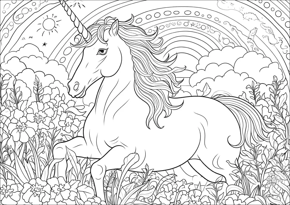 Rainbow Unicorn coloring pages printable for kids
