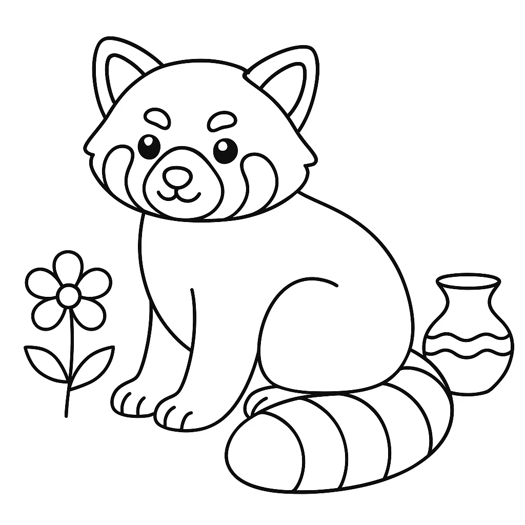 Cute Red Panda color page for kids