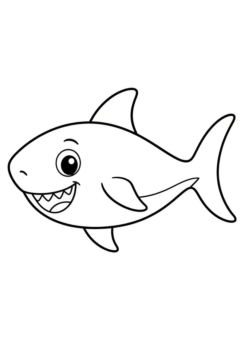 Cute Shark color page for kids