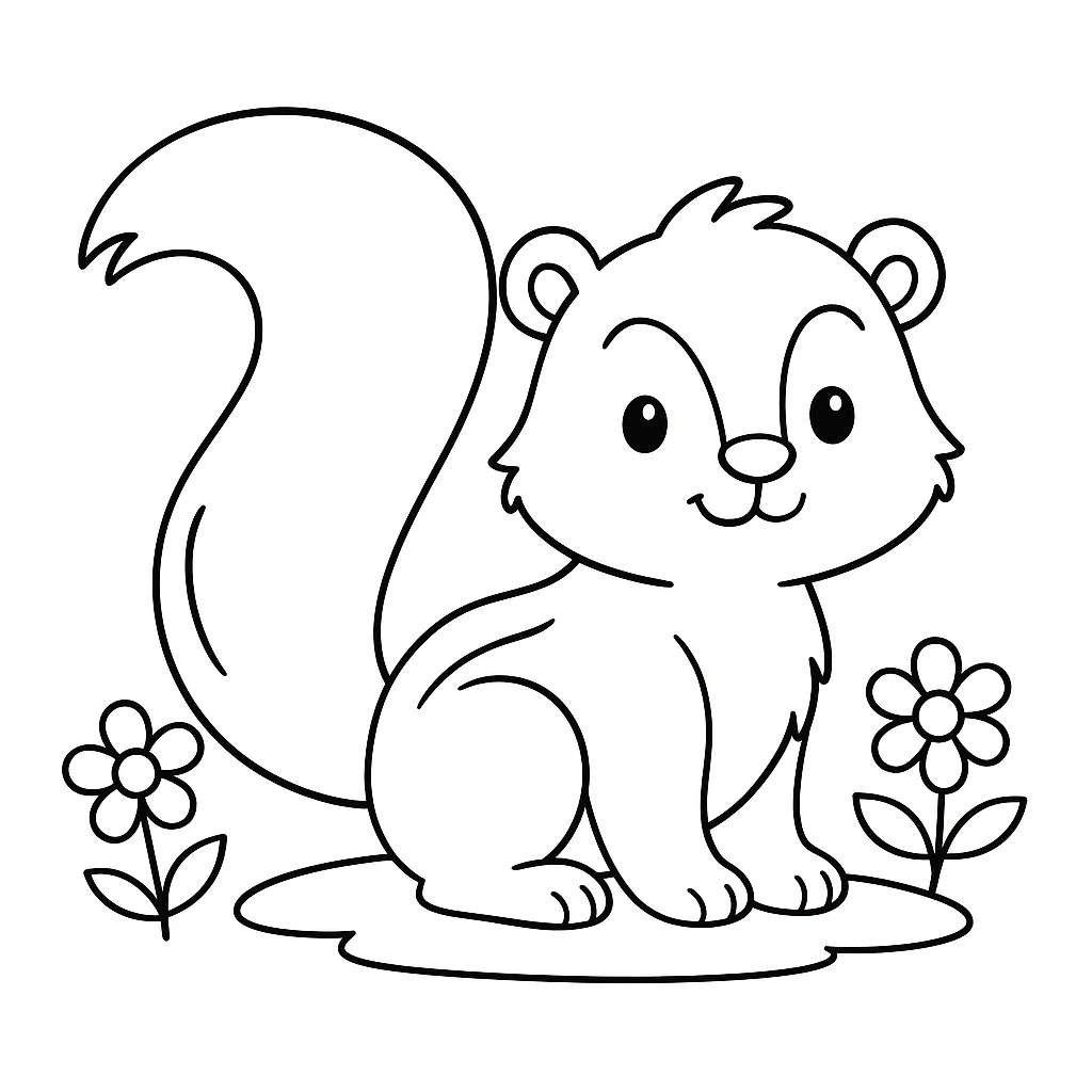 Cute Skunk color page for kids
